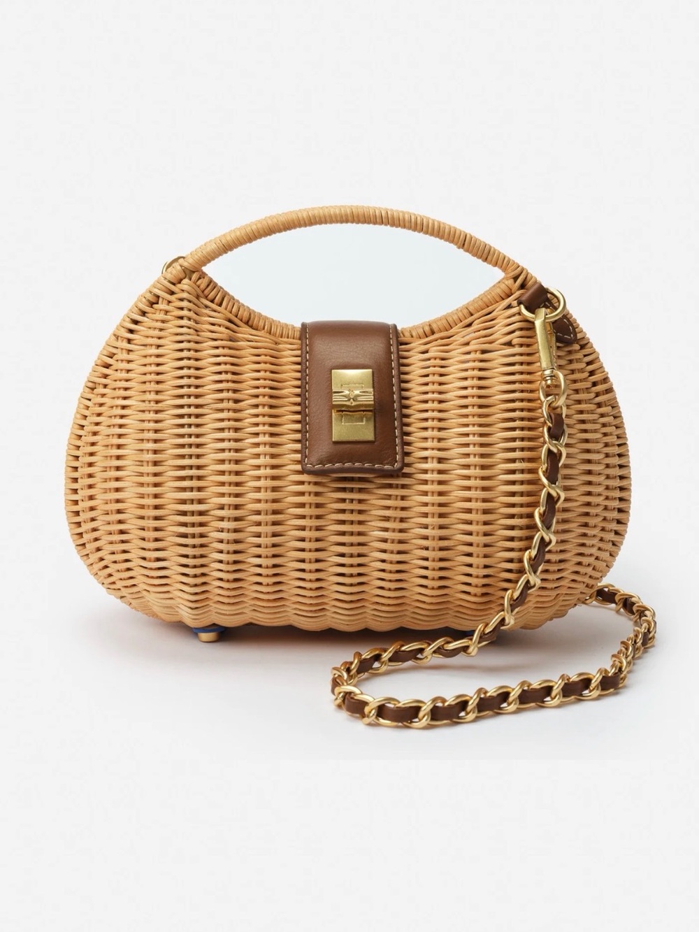 I. McLaughlin Iris Wicker Top-Handle Bag w/ Gold Chain/Leather Strap NWT